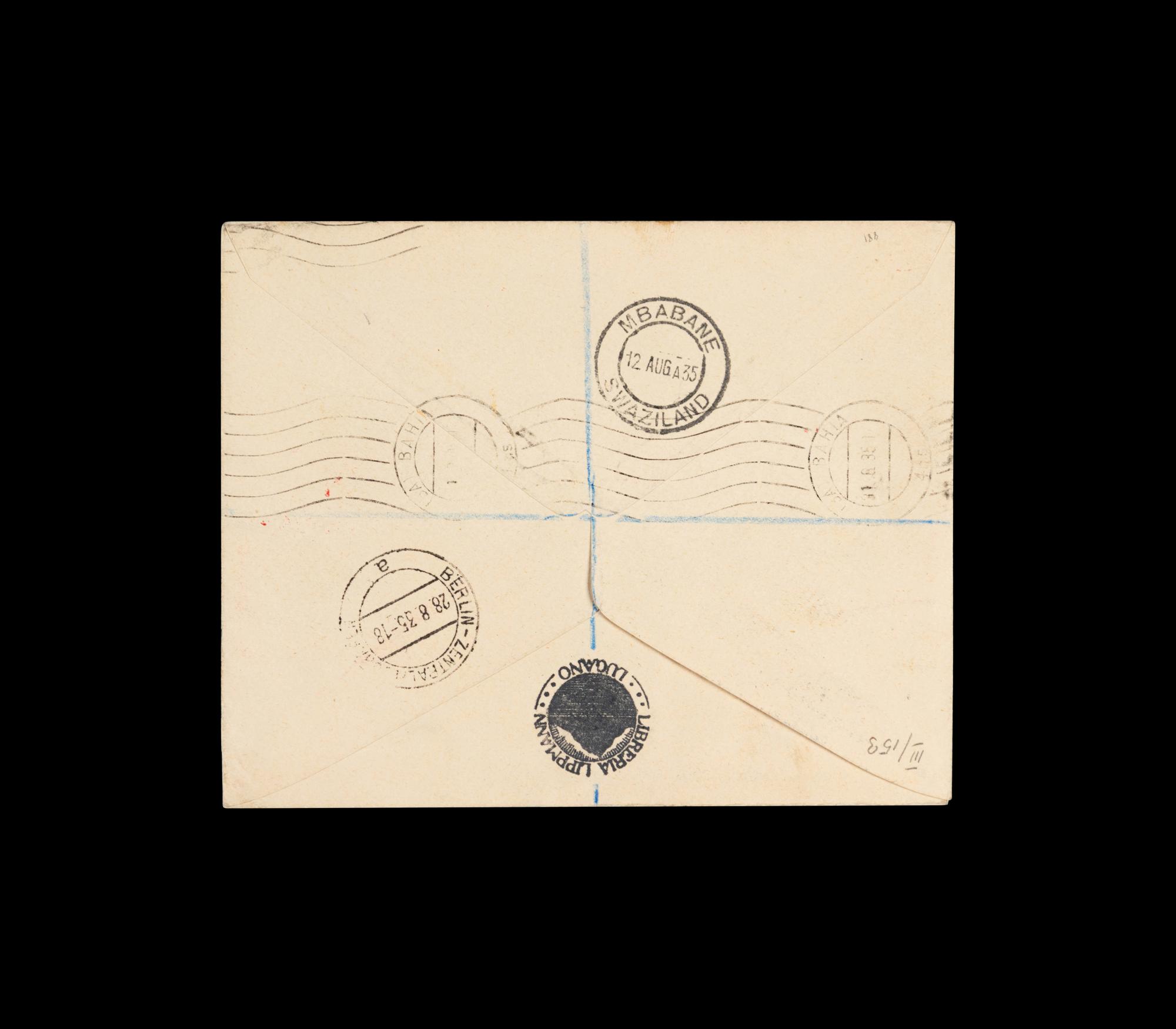 [FLIGHT COVER] SWAZILAND. 1935. 11th South American Zeppelin Flight (AAMC Z-260 var)