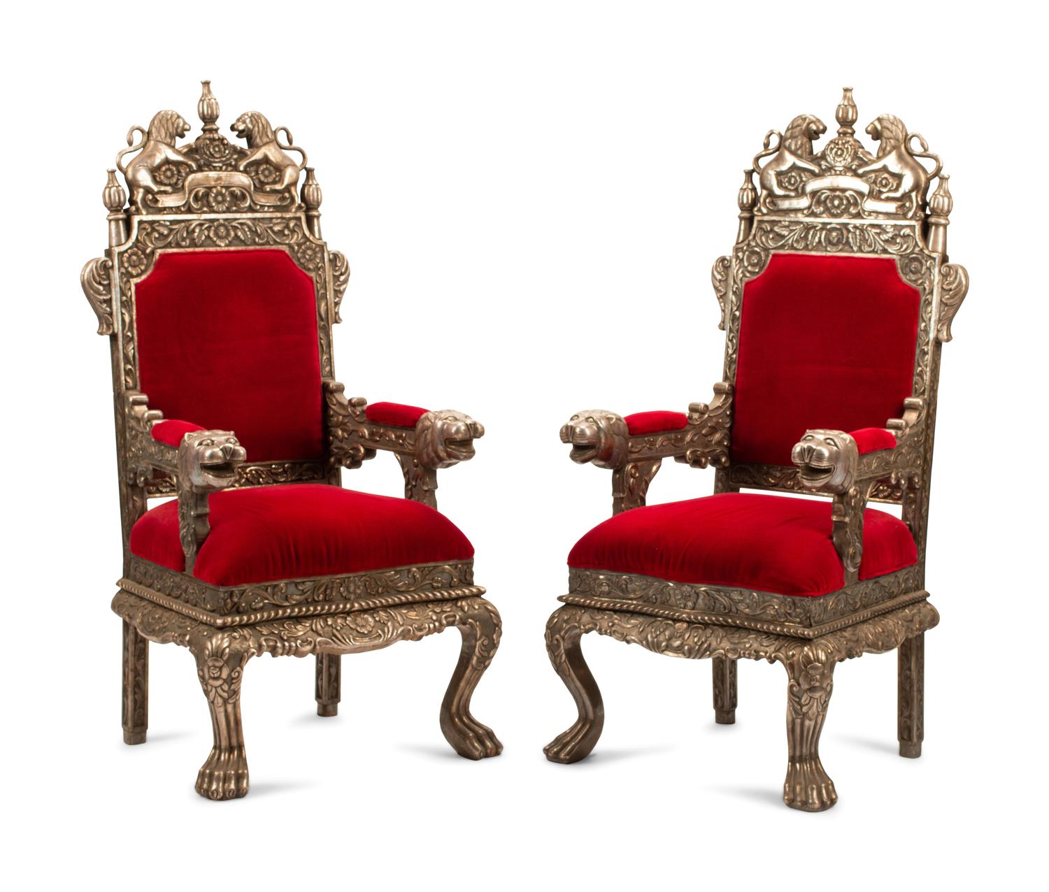 A Pair of Indian Style Silver-Clad Armchairs