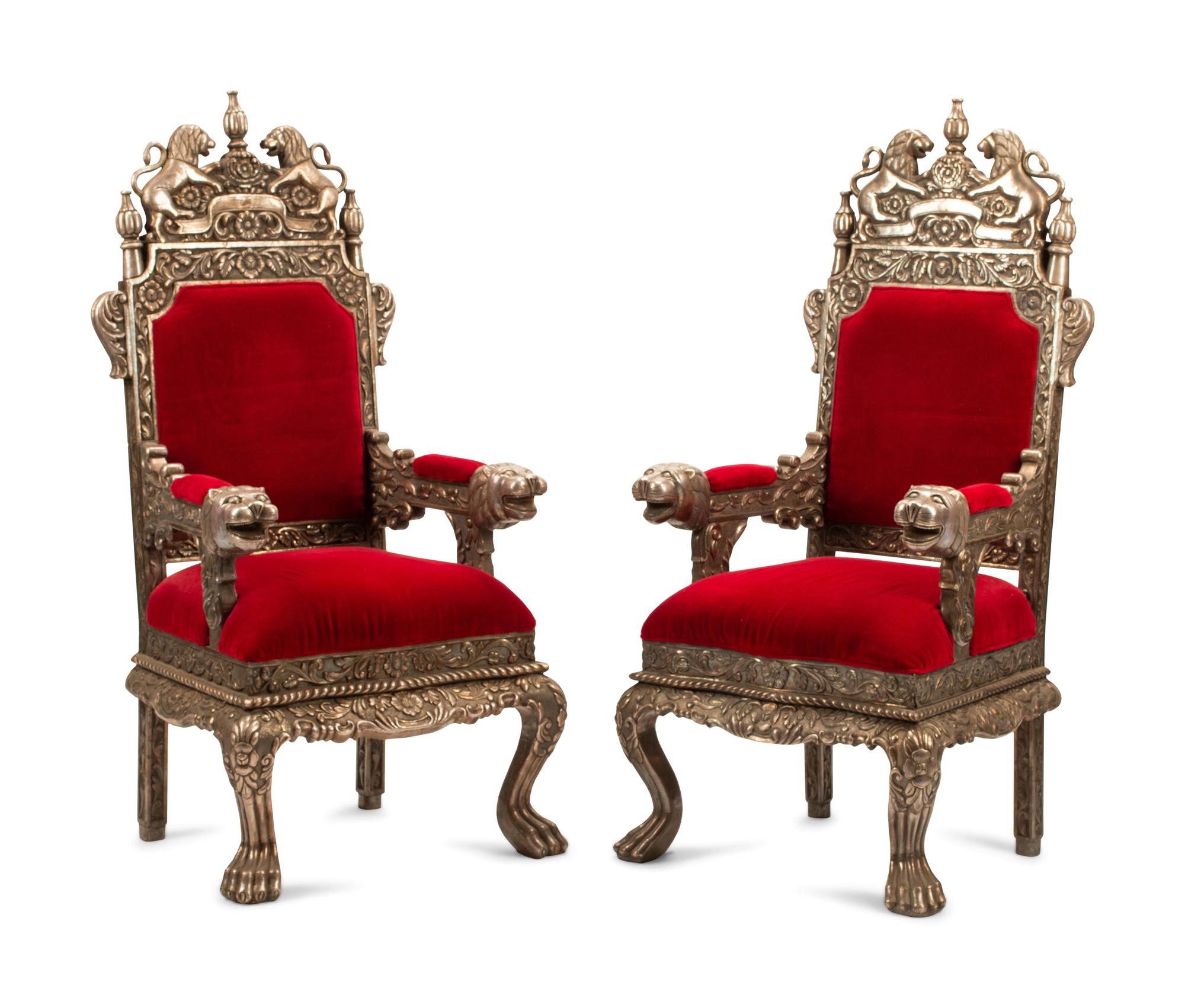 A Pair of Indian Style Silver-Clad Armchairs