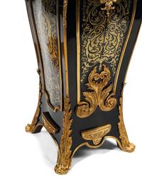 A Pair of Louis XV Style Gilt Bronze Mounted Boulle Marquetry Marble-Top Pedestals