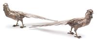 A Pair of Spanish Silver and Silver Plate Models of Pheasants Height 6 1/2 x length 15 inches. — 19TH CENTURY
