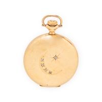 WALTHAM, YELLOW GOLD AND DIAMOND POCKET WATCH