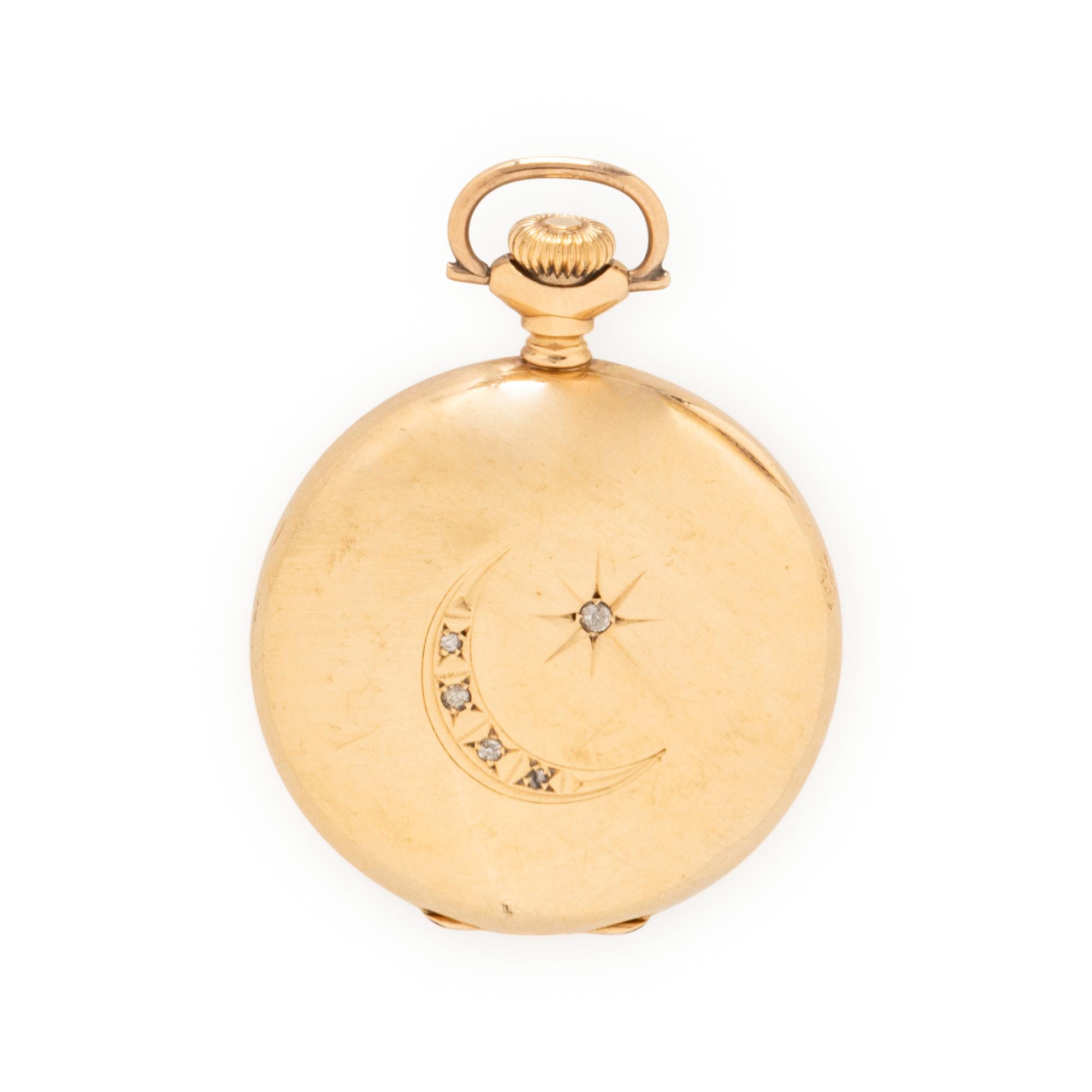 WALTHAM, YELLOW GOLD AND DIAMOND POCKET WATCH