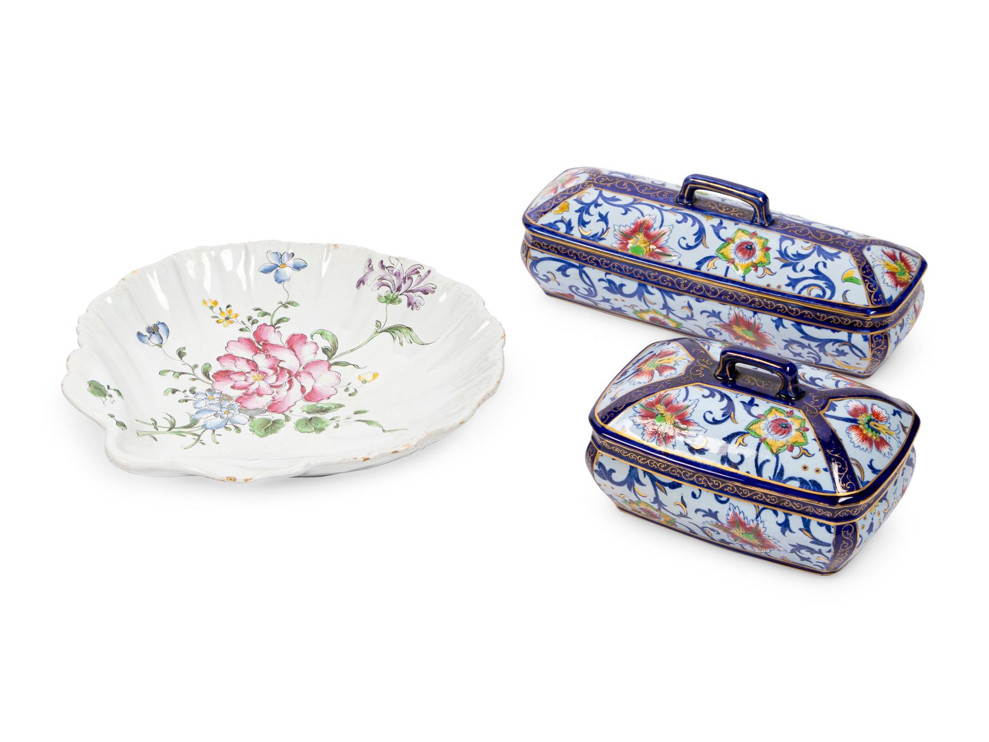 A Group of Seven French Faience Articles