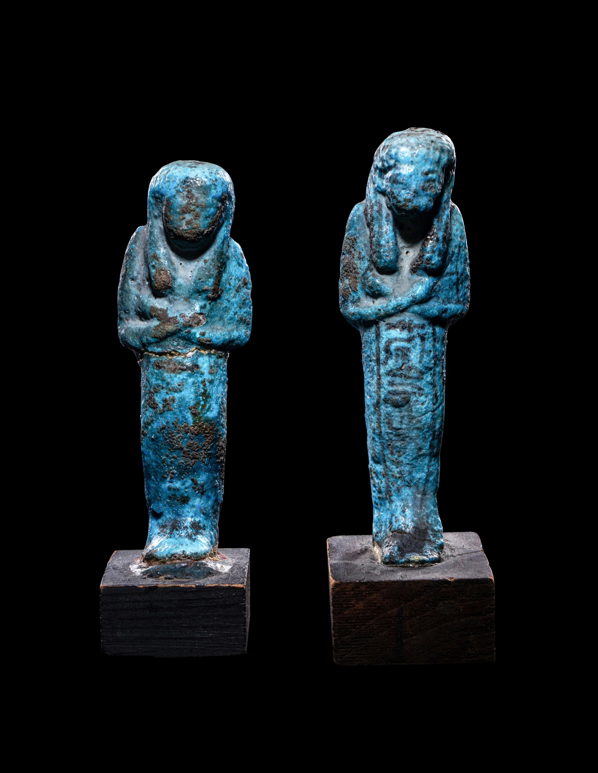 Two Egyptian Blue Faience Ushabtis
