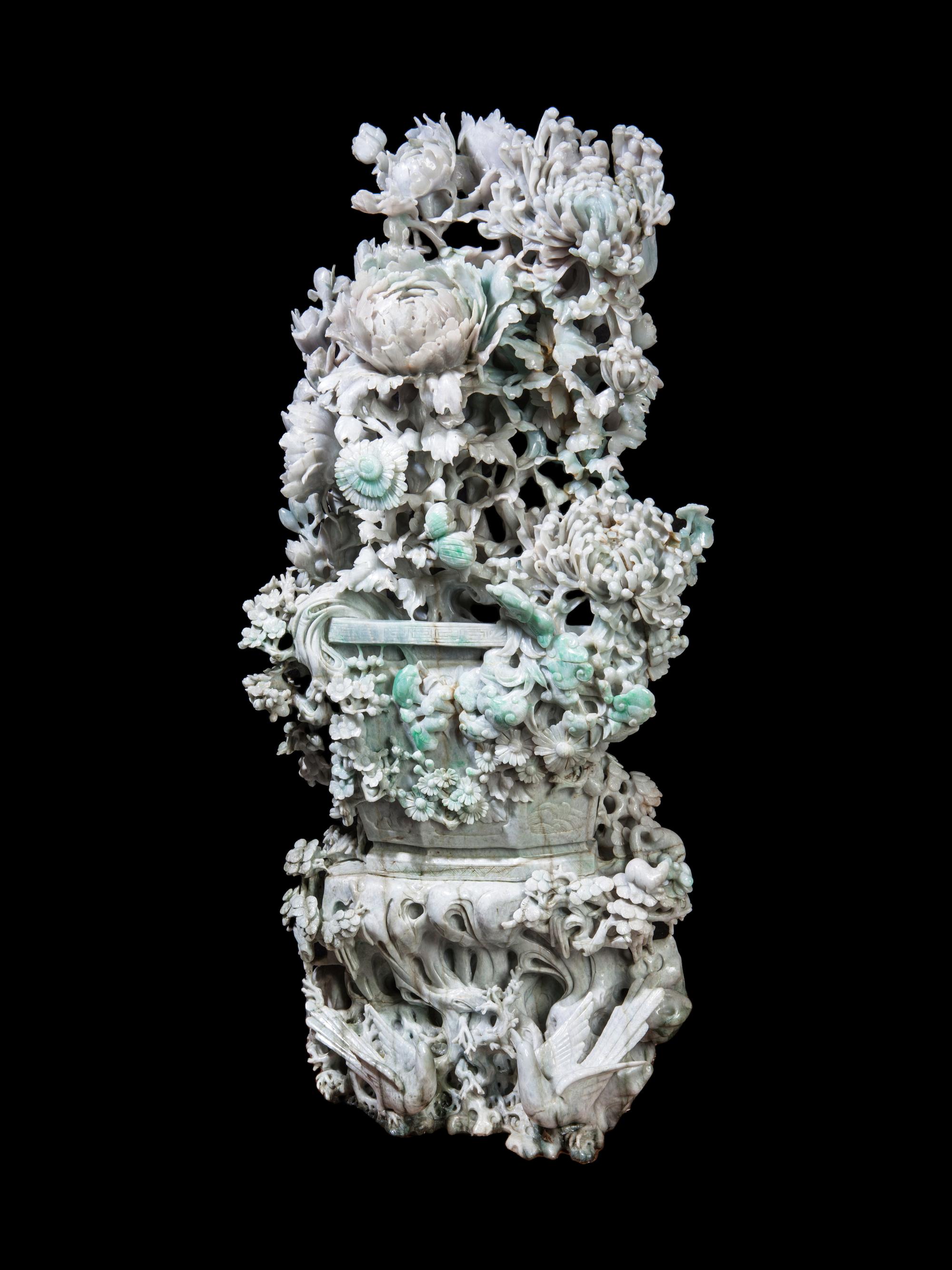 A Large Chinese Export Jadeite Carving of Chrysanthemums