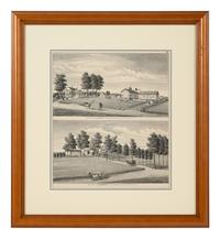 Printed City Views and Farm Scenes of Bloomingdale and Dupage County, Ill. N.p.: N.d. 23 x 21 In. Matted and framed.