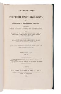 [NATURAL HISTORY] -- [DARWIN, Charles (1809-1882), contributor]. -- STEPHENS, James Francis (1792-1852). Illustrations of British Entomology; or a Synopsis of Indigenous Insects... London: Baldwin and Cradock, [1827-] 1828-1835 [-1845]; supplement, 1846.