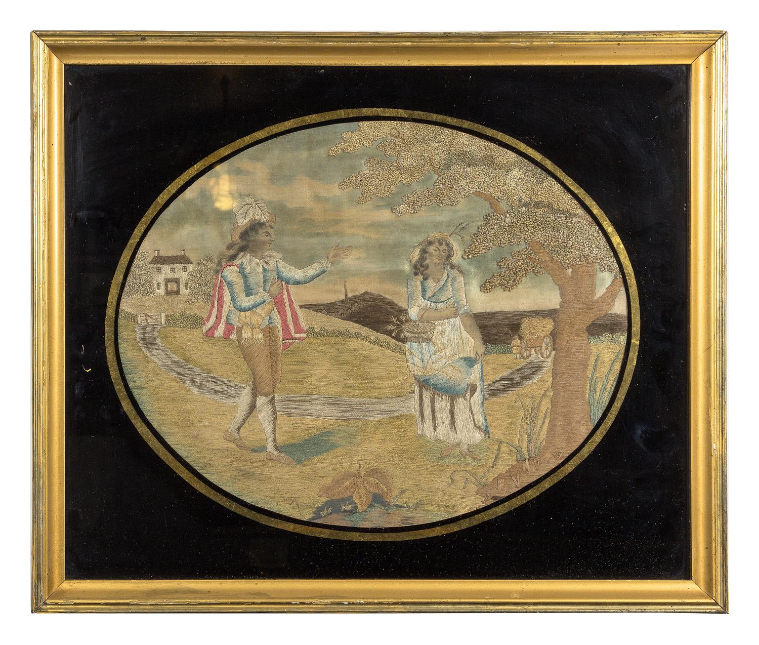 An English Needlework Picture, 18TH/19TH CENTURY, Height 15 3/4 x width 18 3/4 inches. — 18TH/19TH CENTURY,