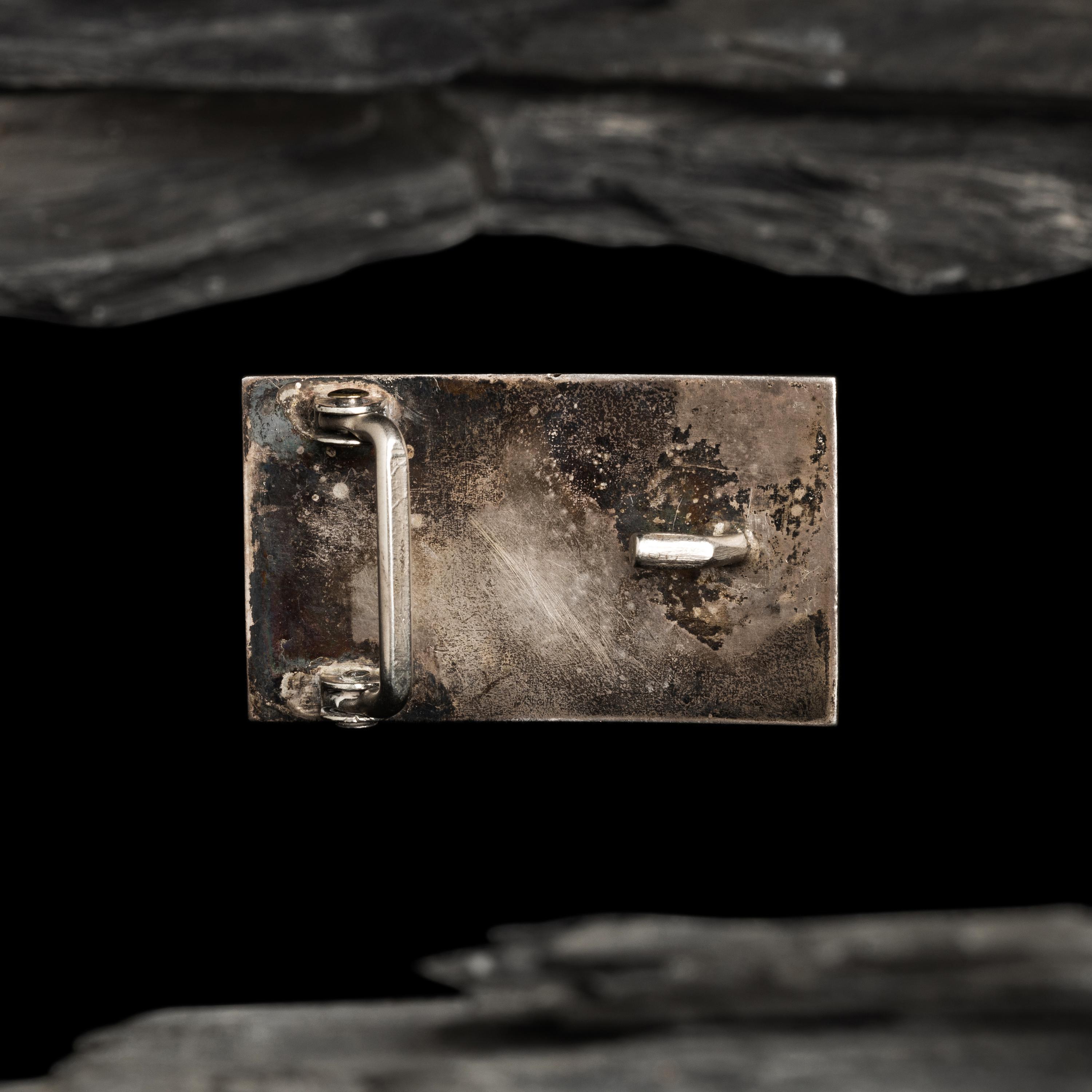 Frank Vacit, Attributed (Zuni, 1915-1999) — Silver and Channel Inlay Katsina Belt Buckle