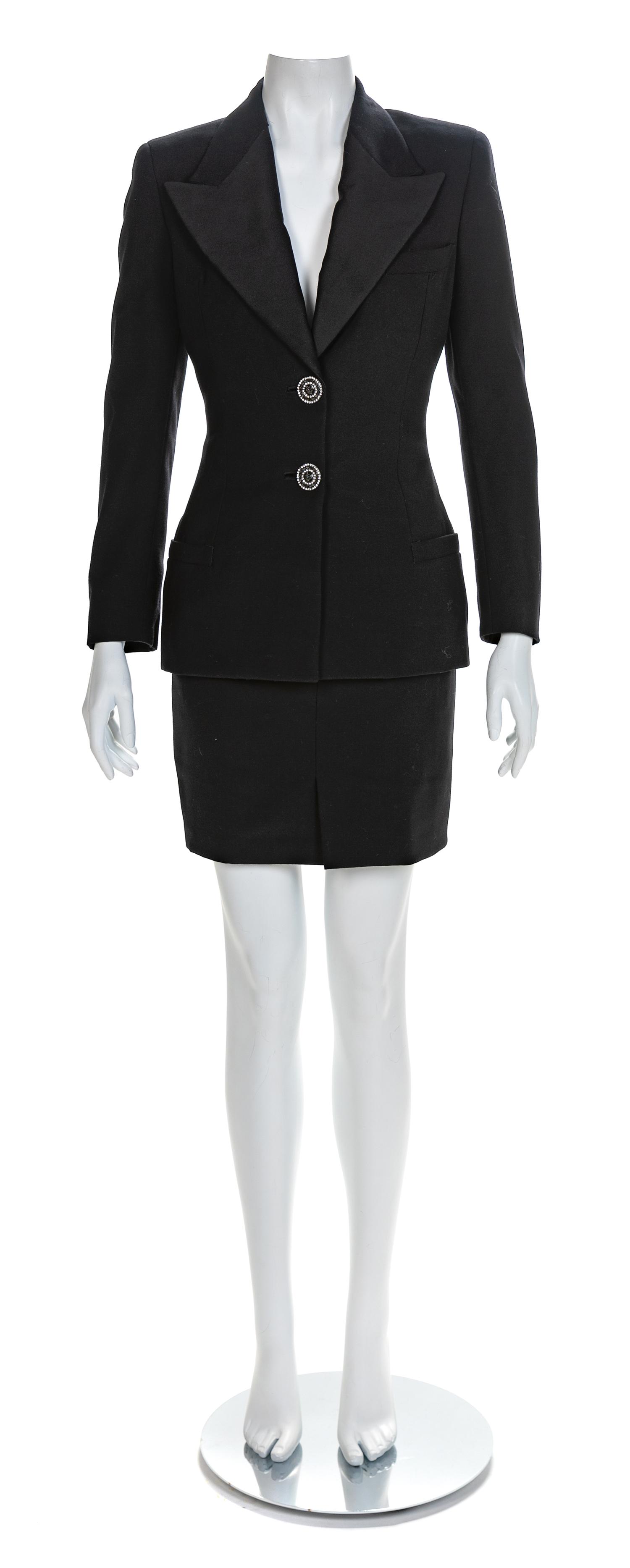 Atelier Versace Black Skirt Suit with Silvertone Buttons, 1990s No size label
