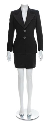 Atelier Versace Black Skirt Suit with Silvertone Buttons, 1990s No size label