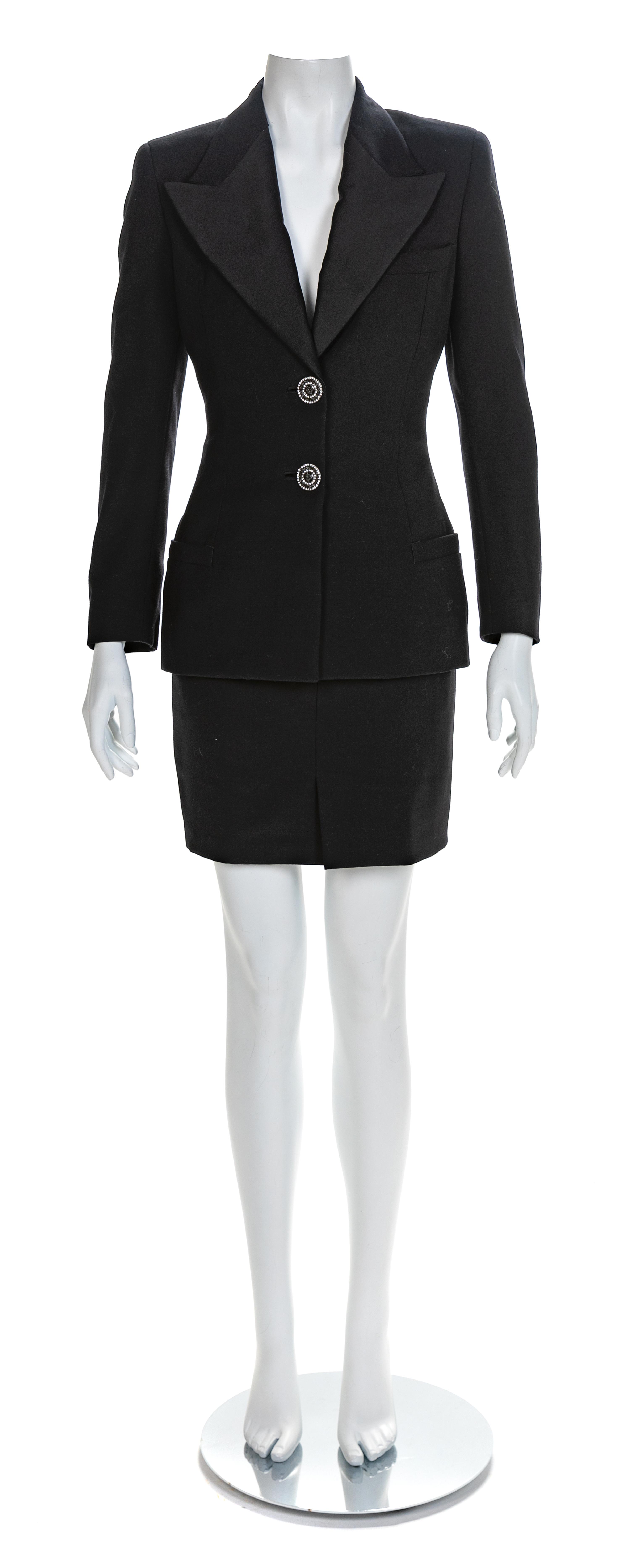 Atelier Versace Black Skirt Suit with Silvertone Buttons, 1990s No size label