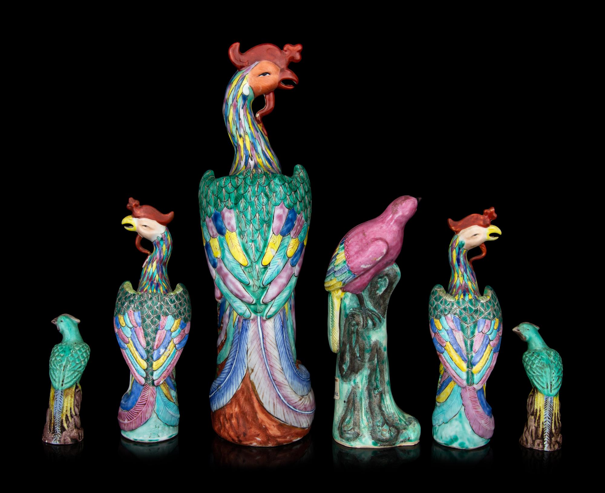 Six Chinese Export Porcelain Figures of Birds
