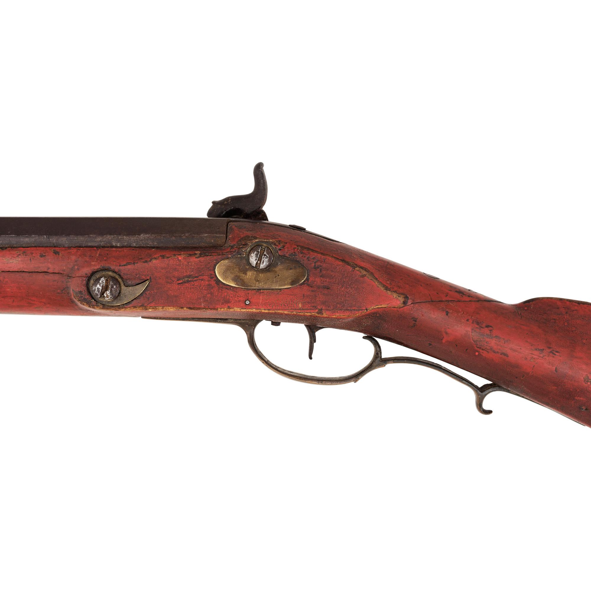Red Painted Percussion Altered Smooth Rifle with Powder Horn & Pipe Tomahawk