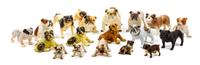 A Group of Eighteen Porcelain and Ceramic Bulldogs Width of widest 7 inches.