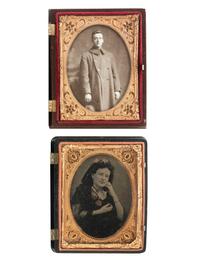[EARLY PHOTOGRAPHY]. A group of 7 quarter plate Union cases with figural designs, comprising:
