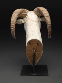 A Folk Art Carved and Painted Wood Ram's Head