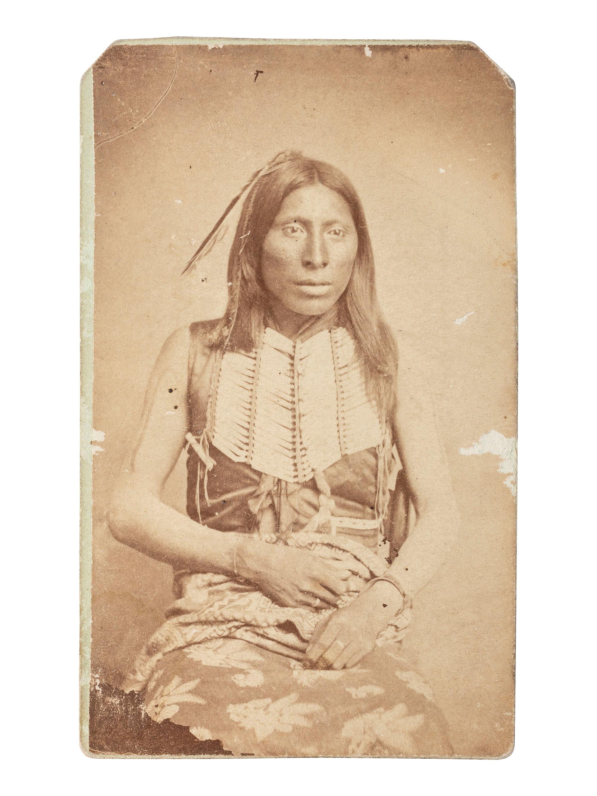 [NATIVE AMERICANS]. BLISS, W.P., photographer. CDV of Southern Arapaho man called "Buffalo Eater." Fort Sill, Indian Territory, ca 1870.