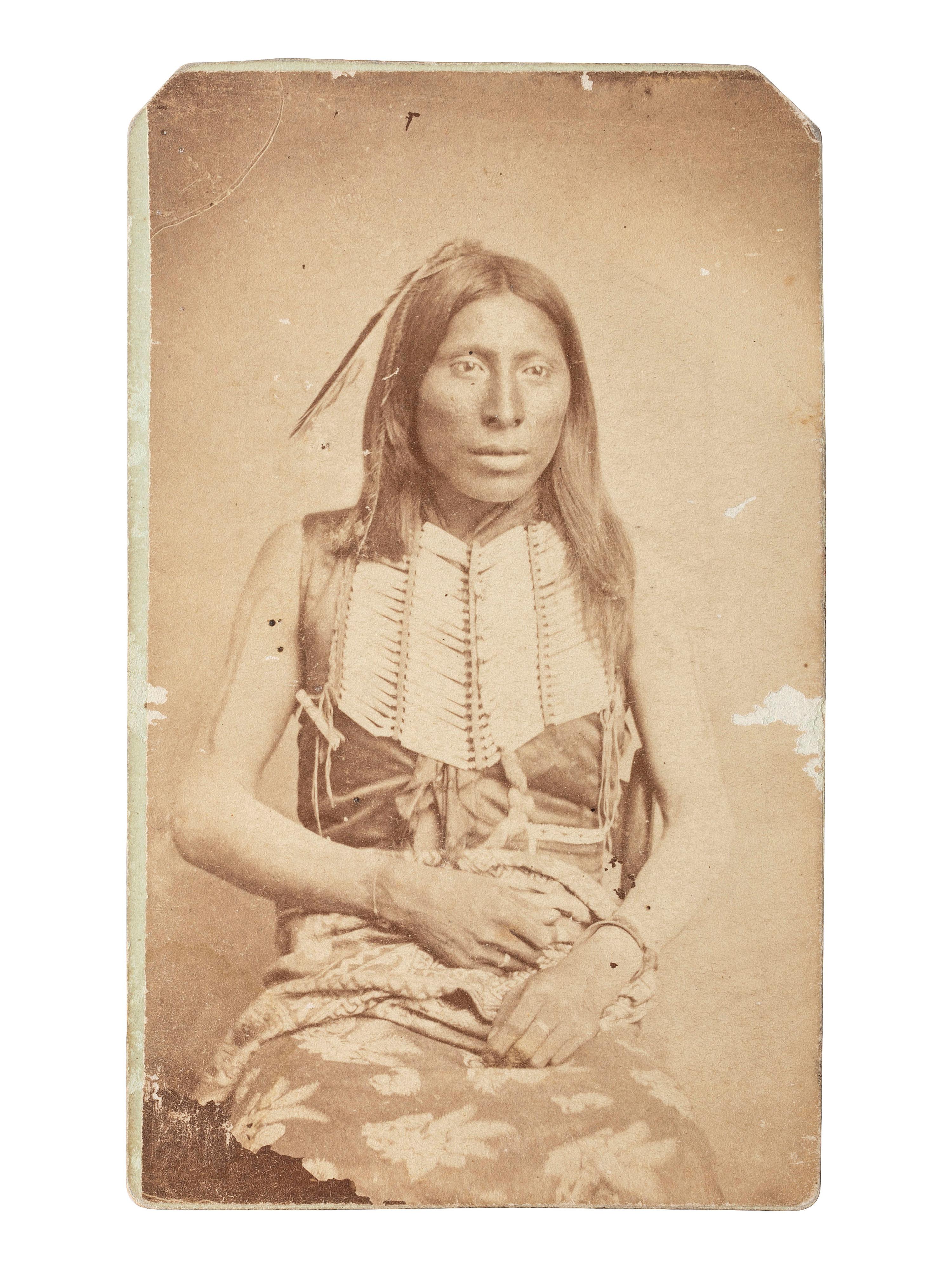 [NATIVE AMERICANS]. BLISS, W.P., photographer. CDV of Southern Arapaho man called "Buffalo Eater." Fort Sill, Indian Territory, ca 1870.