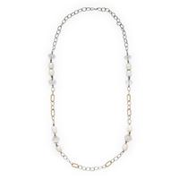 Sazingg, Baroque Cultured Pearl, Rock Crystal Quartz, and Bicolor Gold Chain Necklace