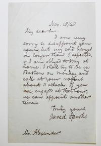 SPARKS, JARED Autographed letter signed. One page. Dated November 18, 1848.