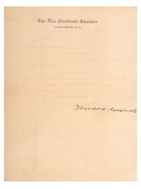 ROOSEVELT, Theodore (1858-1919). Typed letter signed ("Theodore Roosevelt"), as Vice President. Oyster Bay, NY, 5 May 1901.