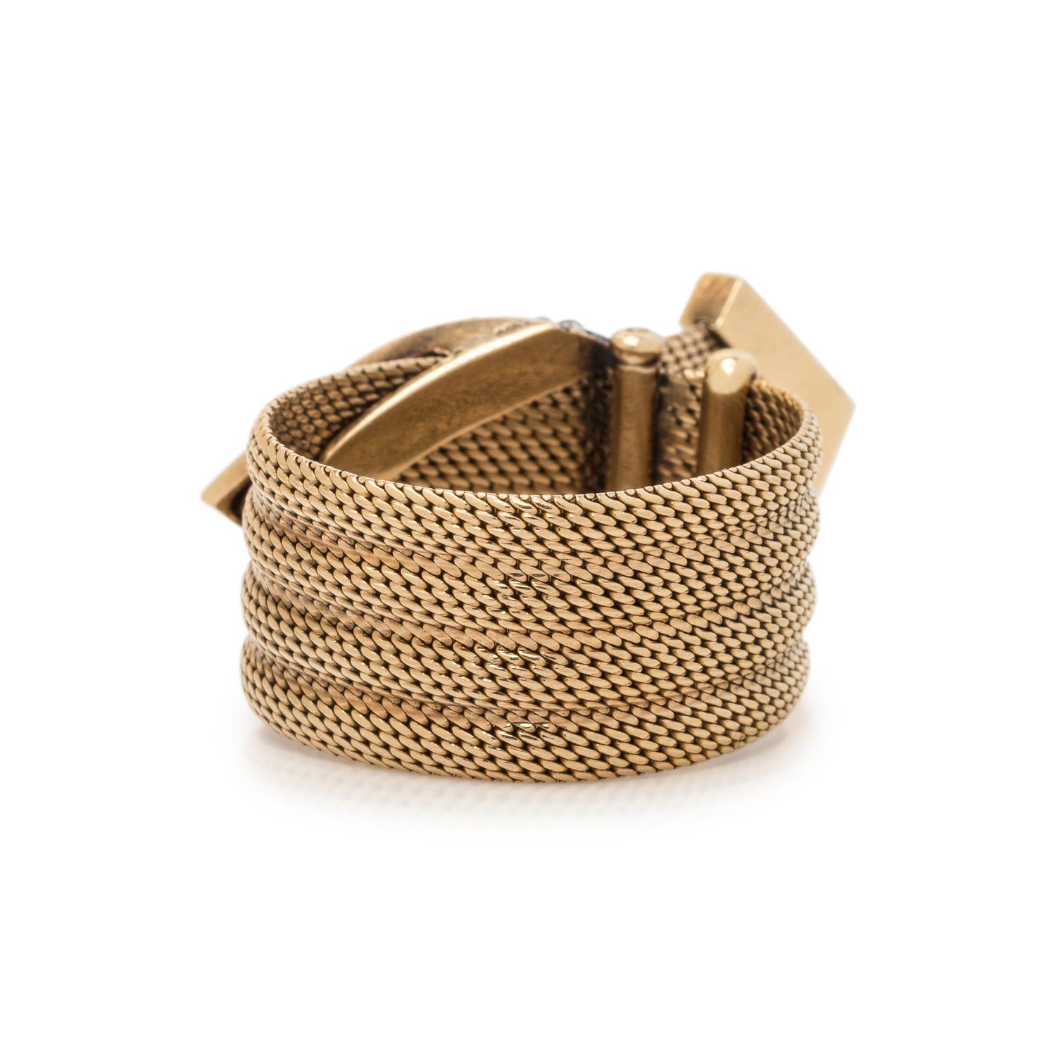 YELLOW GOLD, DIAMOND AND ENAMEL BELT MOTIF RING