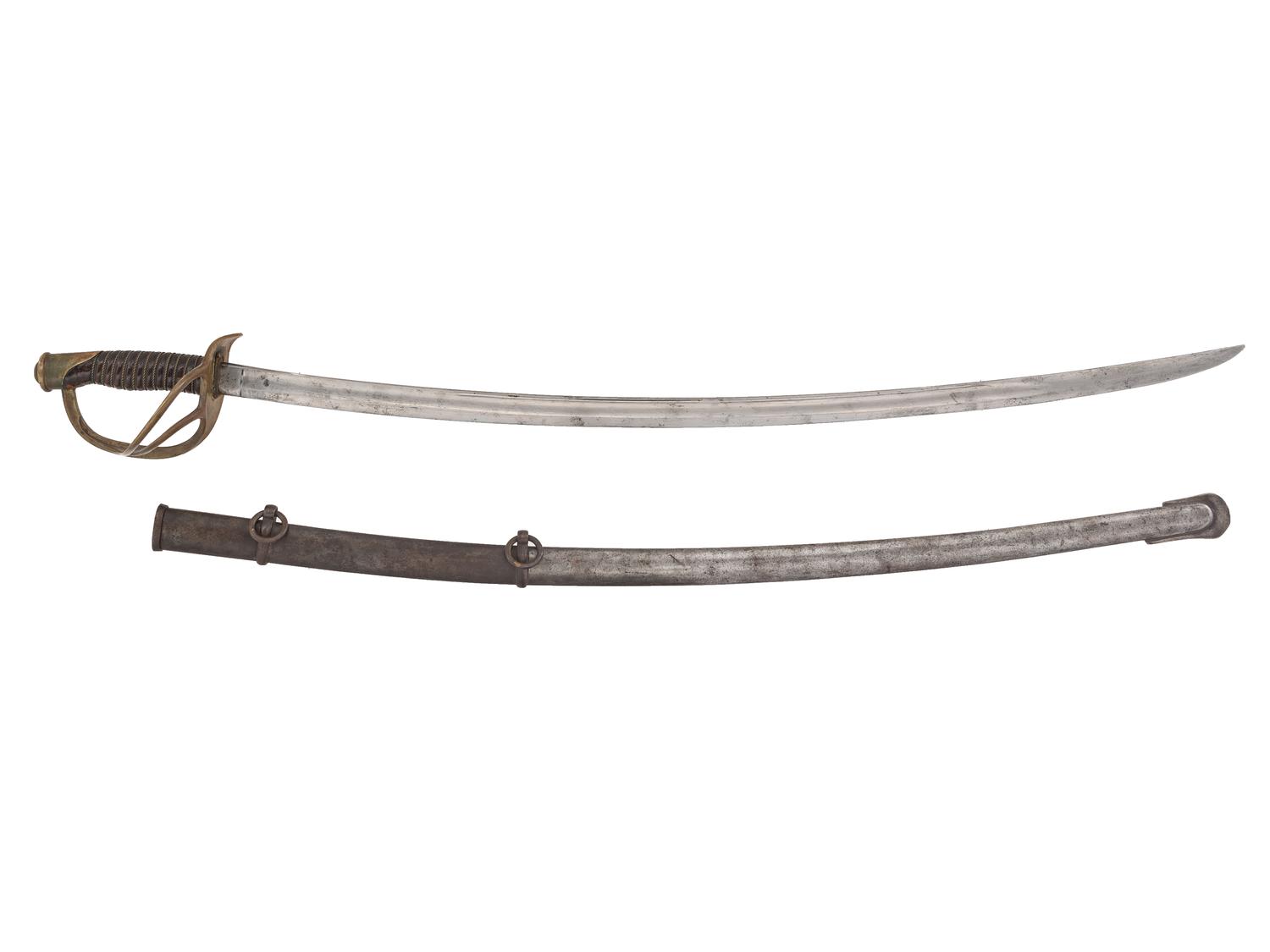 [CIVIL WAR]. Ames light artillery cavalry saber dated 1864, cavalry sword belt, and documents belonging to Private Sidney Cole, Company G, 1st New York Dragoons.