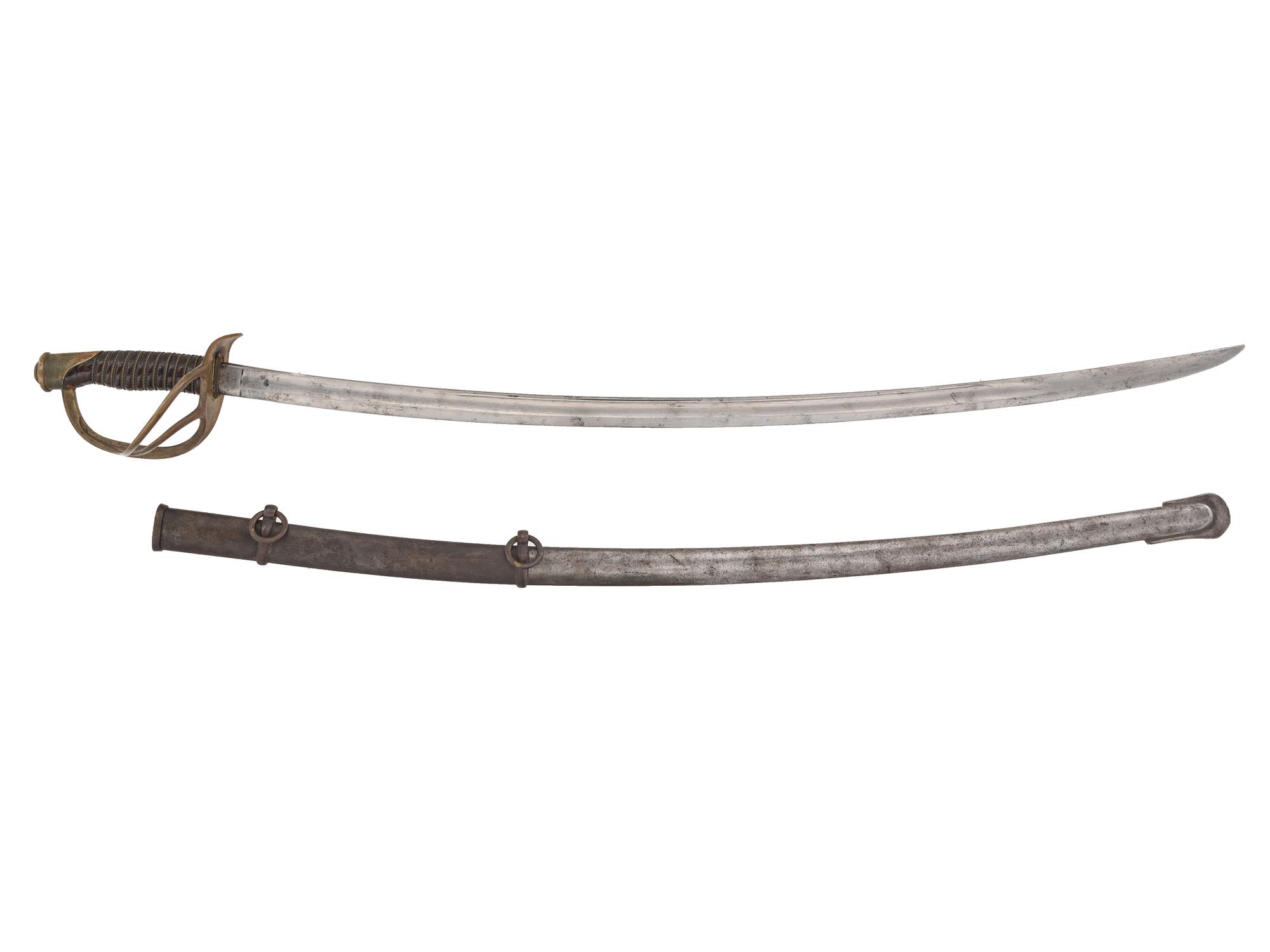 [CIVIL WAR]. Ames light artillery cavalry saber dated 1864, cavalry sword belt, and documents belonging to Private Sidney Cole, Company G, 1st New York Dragoons.