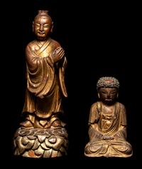 Two Chinese Gilt and Red Lacquered Wood Figures