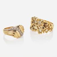Two 14K Yellow Gold and Diamond Rings