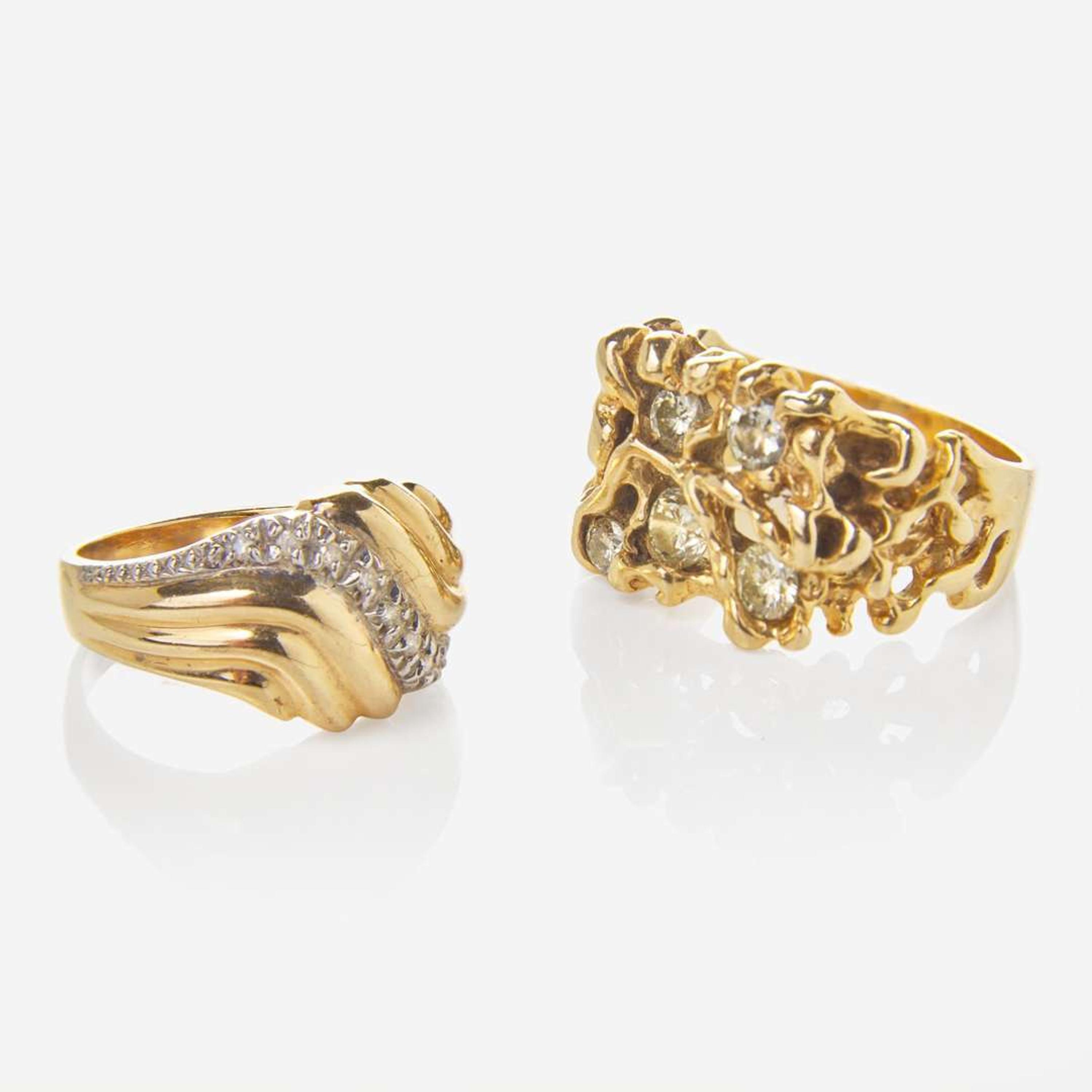 Two 14K Yellow Gold and Diamond Rings