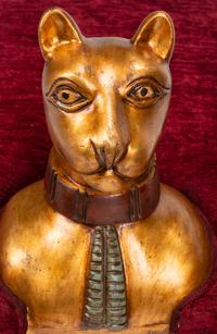 A Pair of Egyptian Revival Style Gilt and Polychrome-Decorated Cat-Form Stools