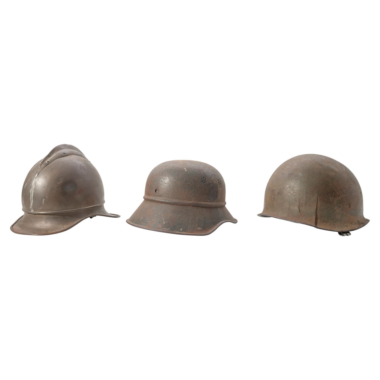 Lot of Three Helmets Including US M1 Shell, and Luftschutz Civil Defense Helmet