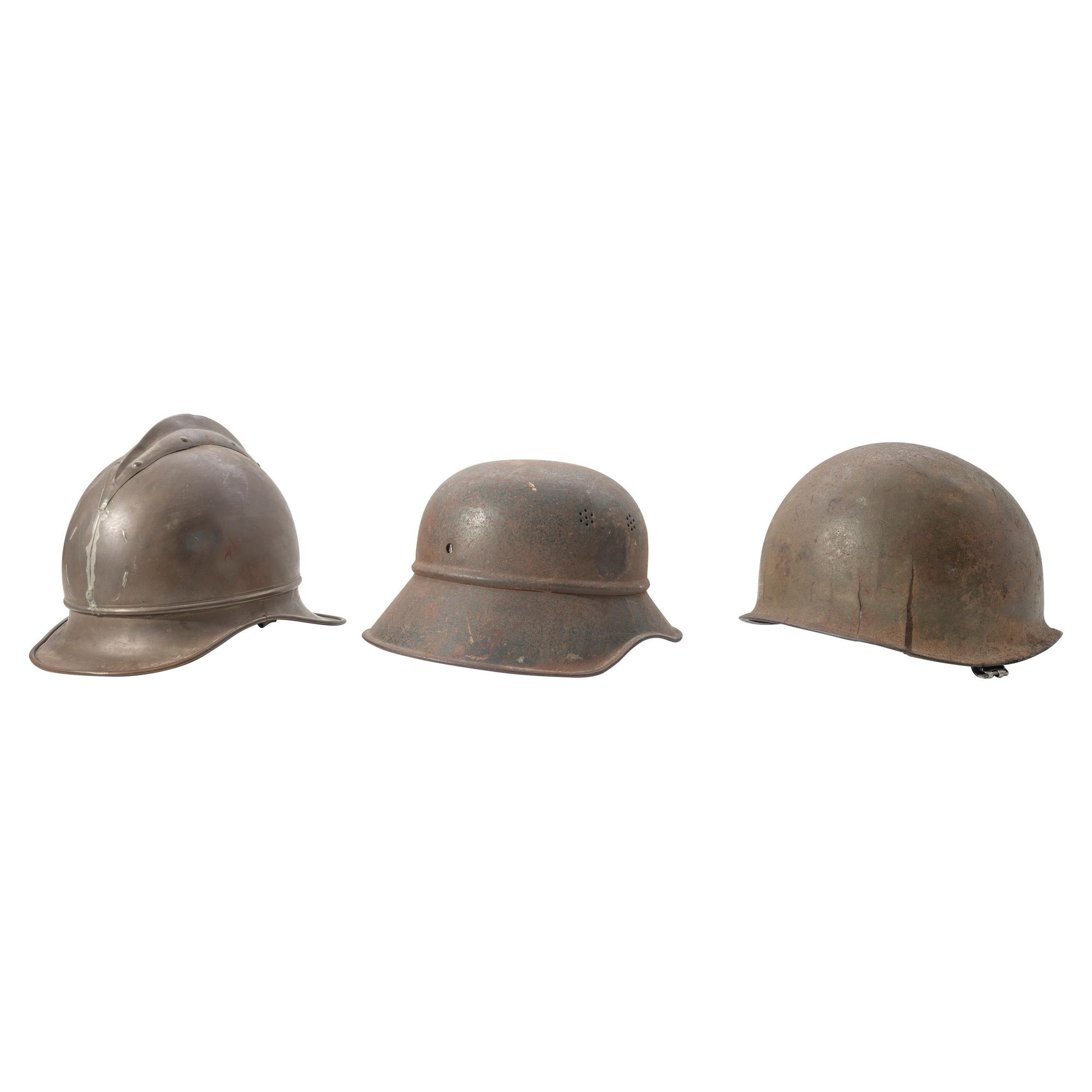 Lot of Three Helmets Including US M1 Shell, and Luftschutz Civil Defense Helmet