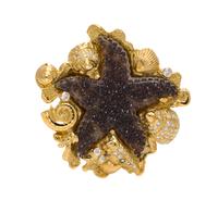 An 18 Karat Yellow Gold, Druzy Quartz and Diamond Brooch, Elizabeth Gage, 27.40 dwts.