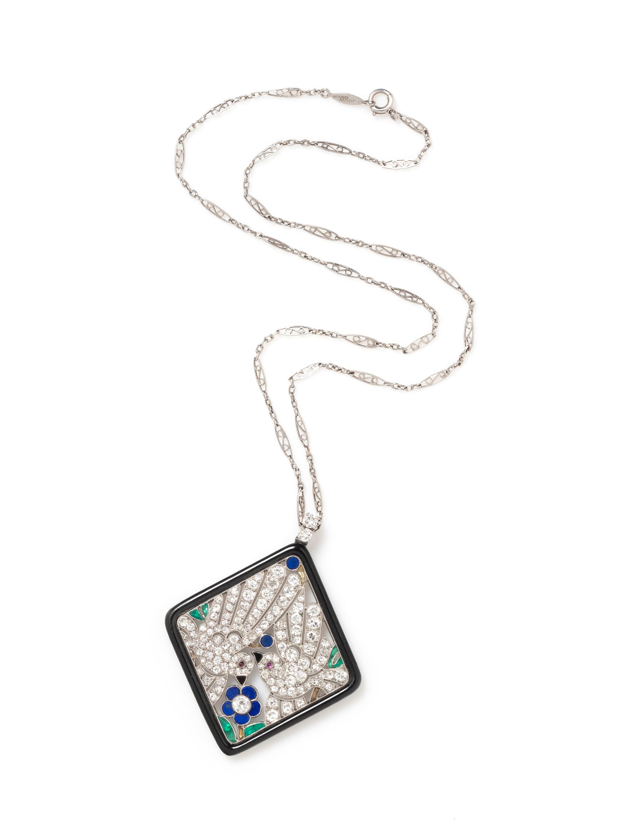 GEORGES L'ENFANT, FRENCH, ART DECO, DIAMOND AND GEMSTONE PENDANT