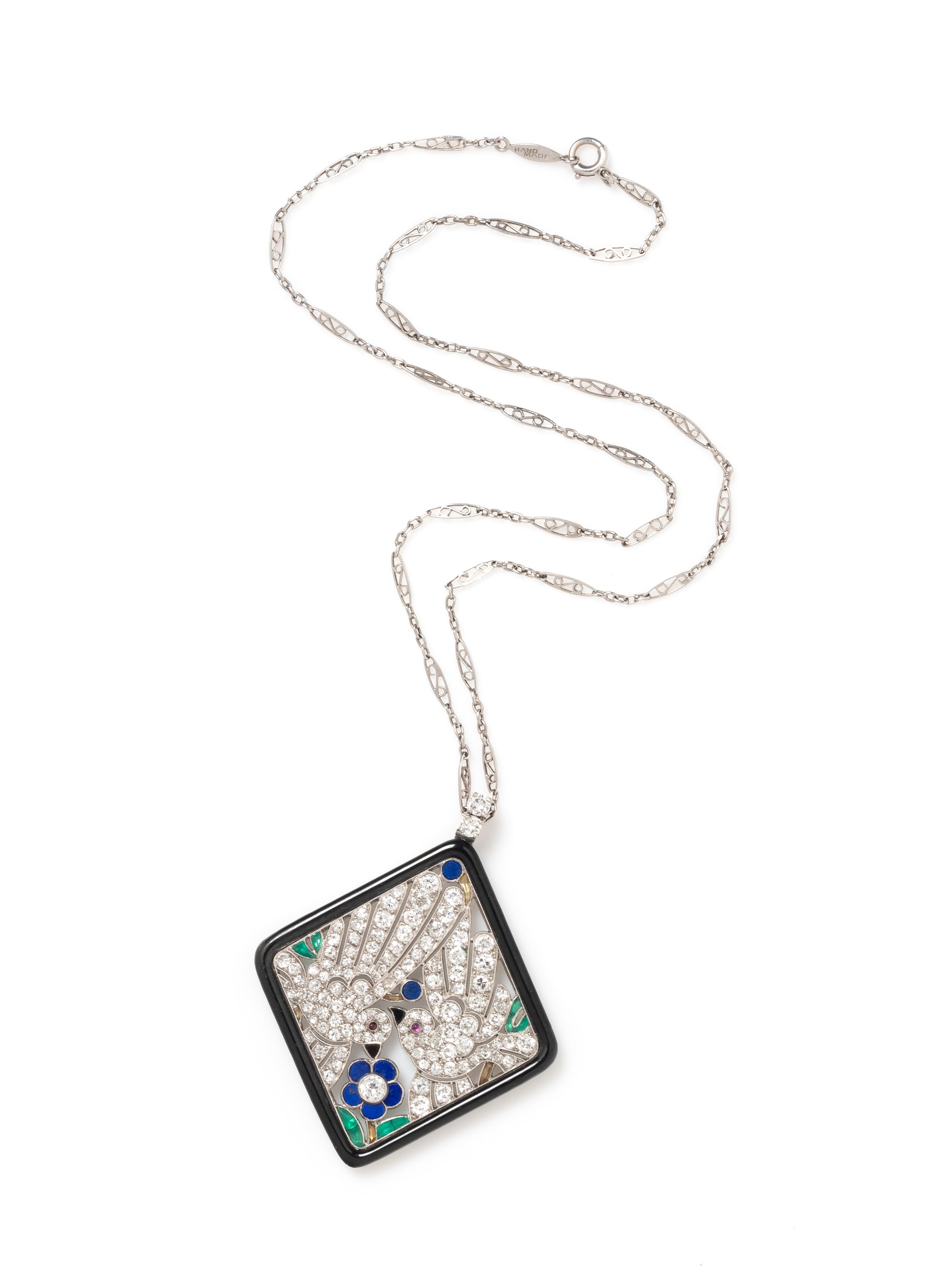 GEORGES L'ENFANT, FRENCH, ART DECO, DIAMOND AND GEMSTONE PENDANT