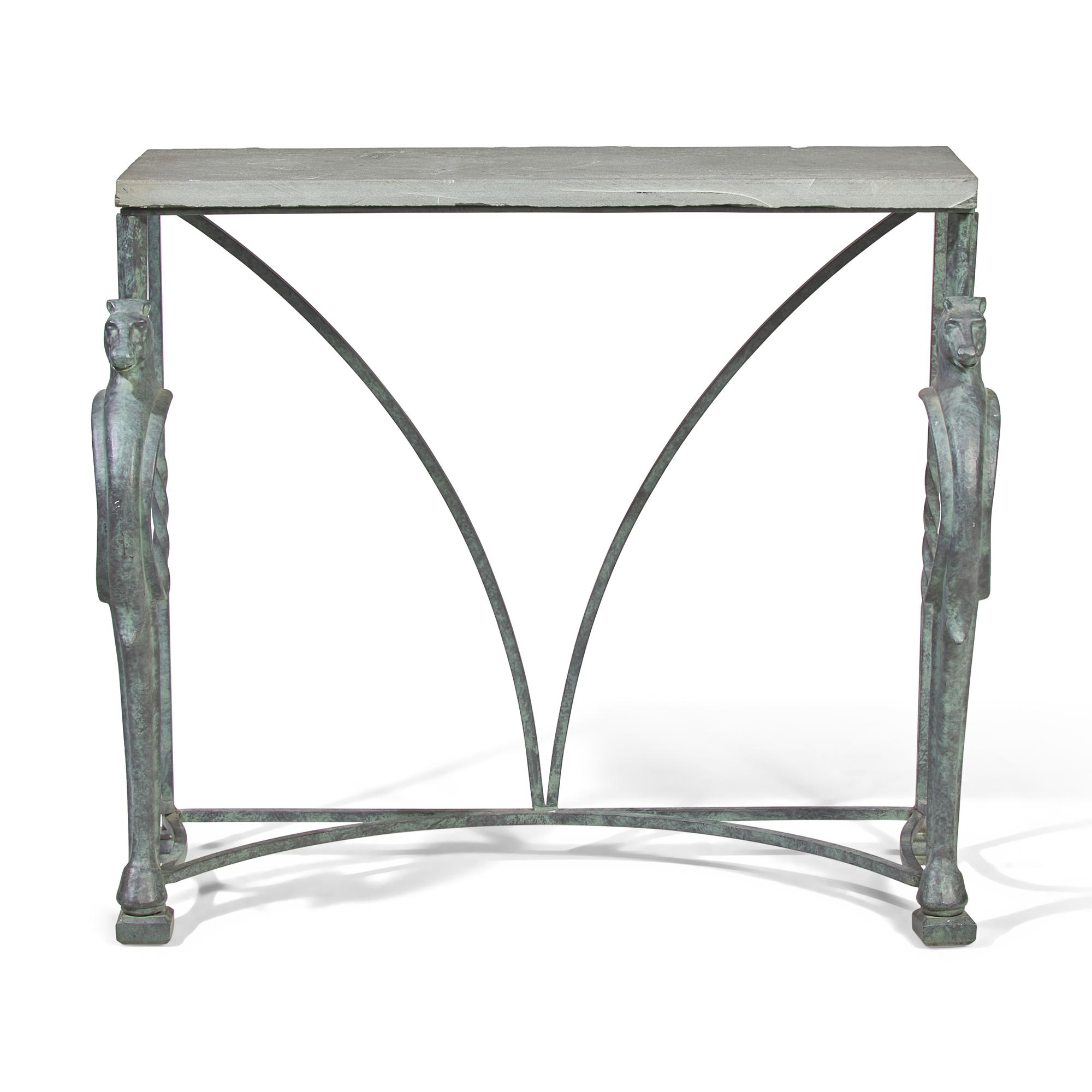 A Patinated Iron and Blue Stone Console Table
