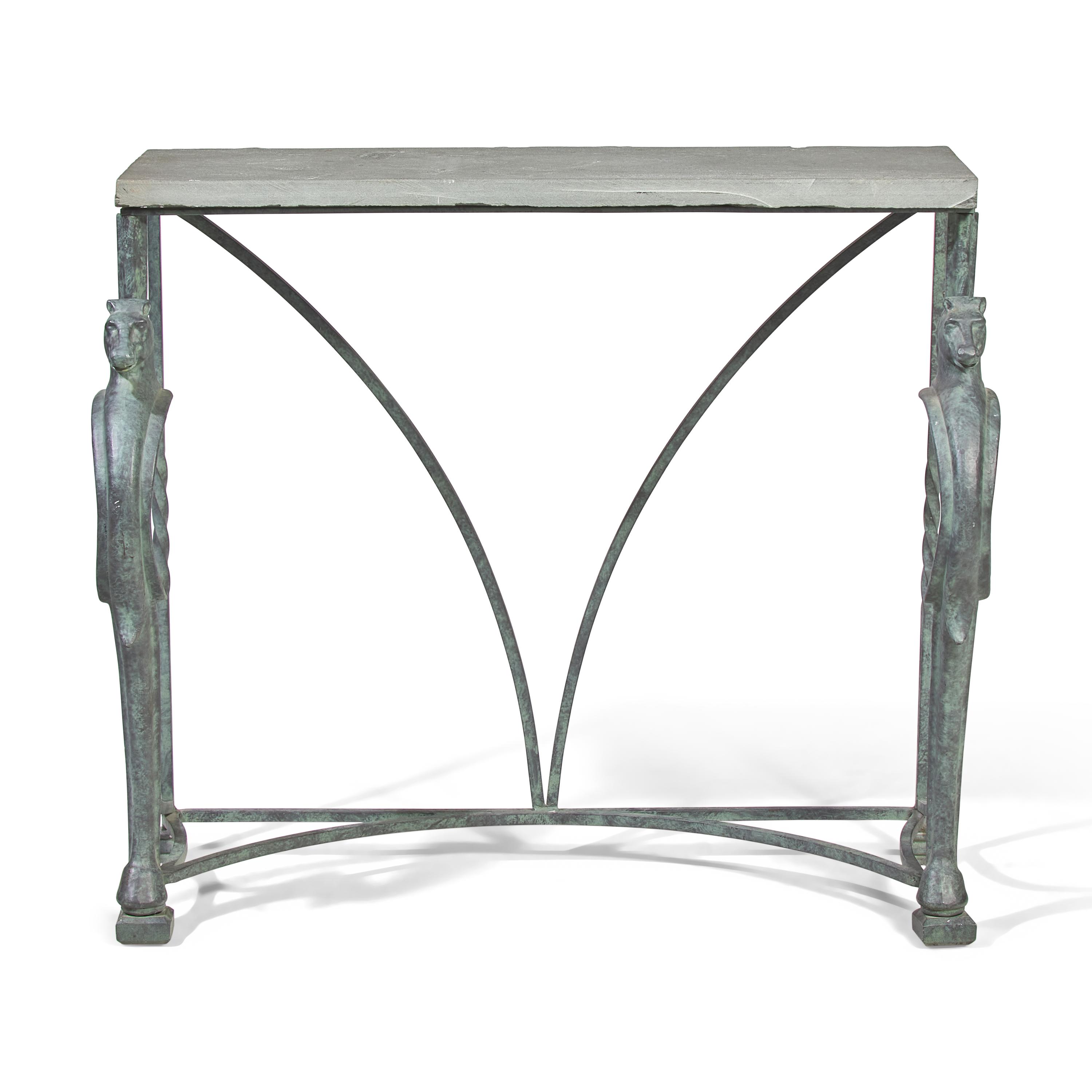 A Patinated Iron and Blue Stone Console Table
