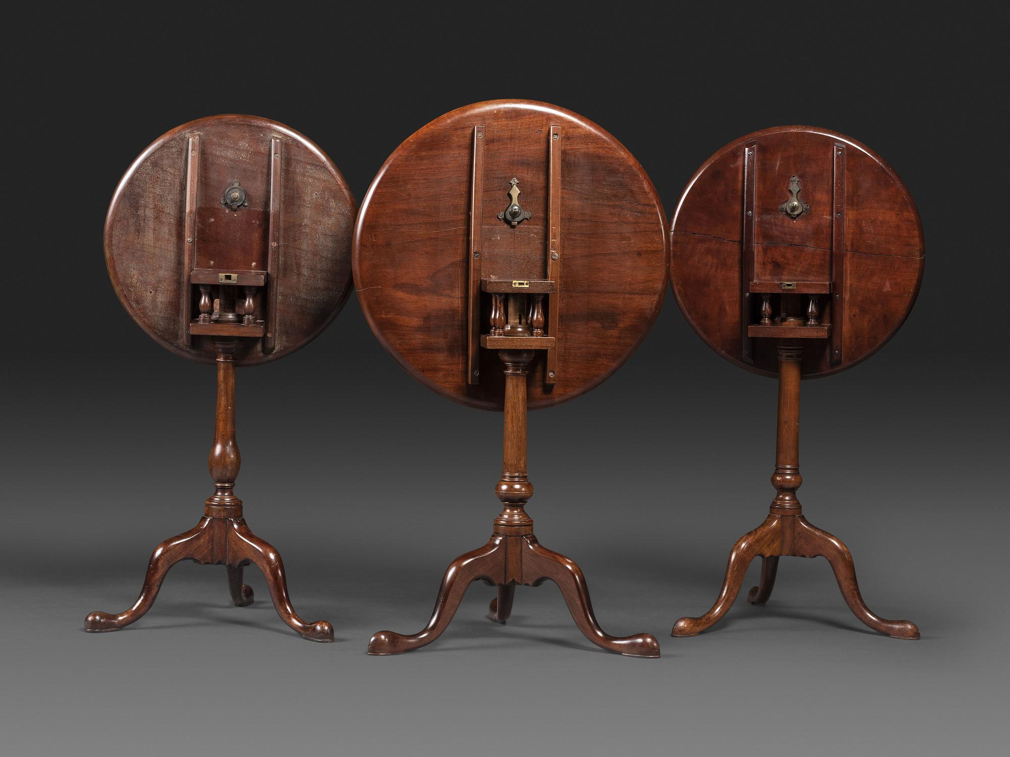 A Chippendale Carved Cherrywood Birdcage-Action Tilt and Dished Top Compressed Ball Tea Table