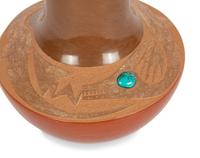 Red and Sienna Pottery Vase, with Avanyu and Turquoise Cabochon