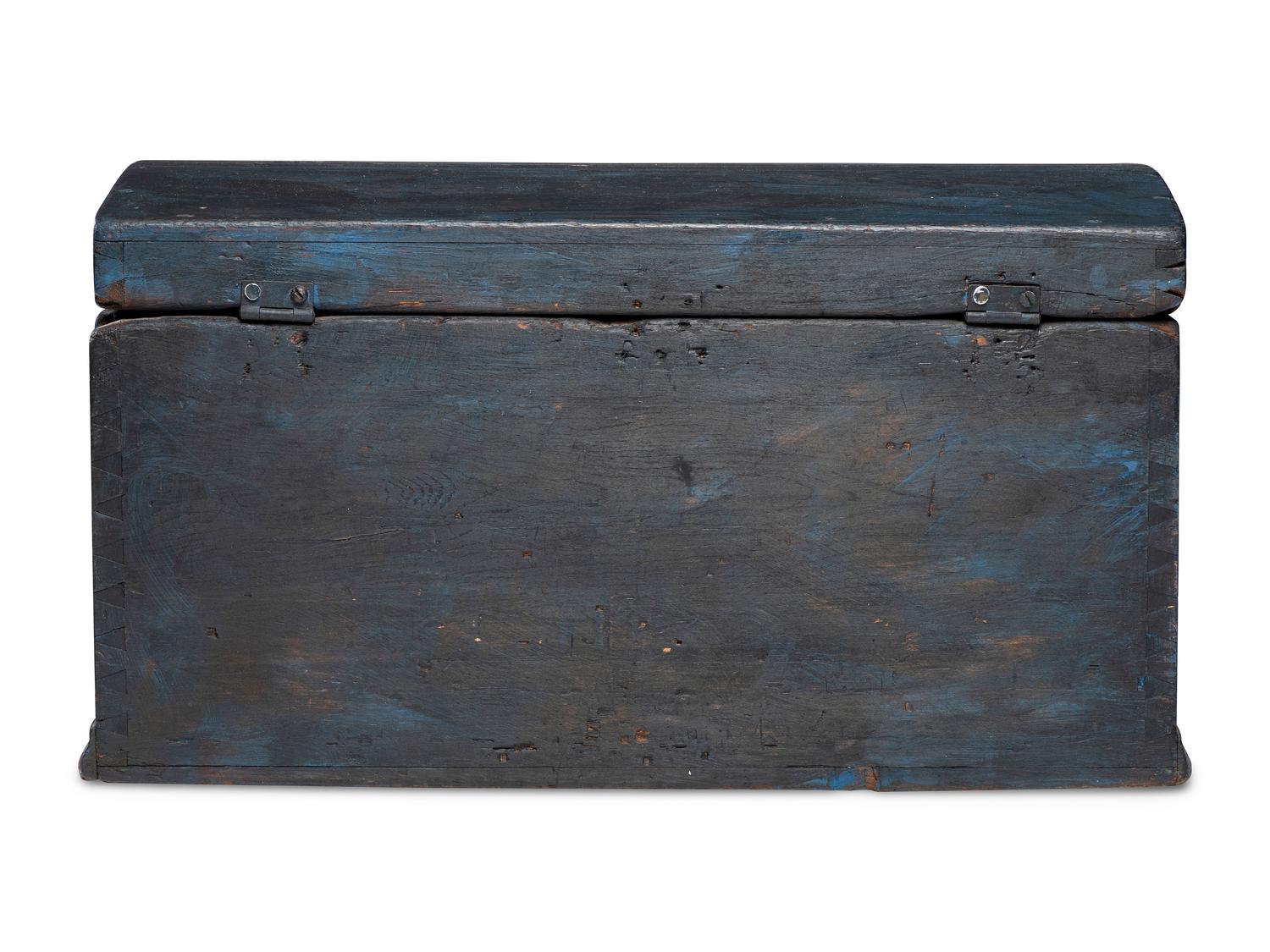 A Country Blue-Painted Pine Dome-Top Chest or Document Box