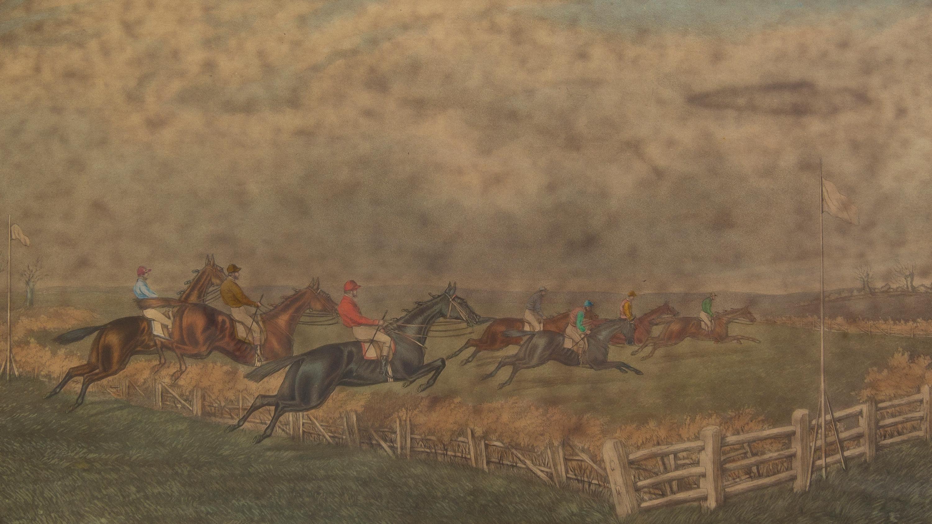 Six English Equestrian Race Prints, Height 7 3/4 x width 13 5/8 inches (visible).