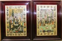 Two Persian Paintings on Silk Each: 30 x 21 inches.