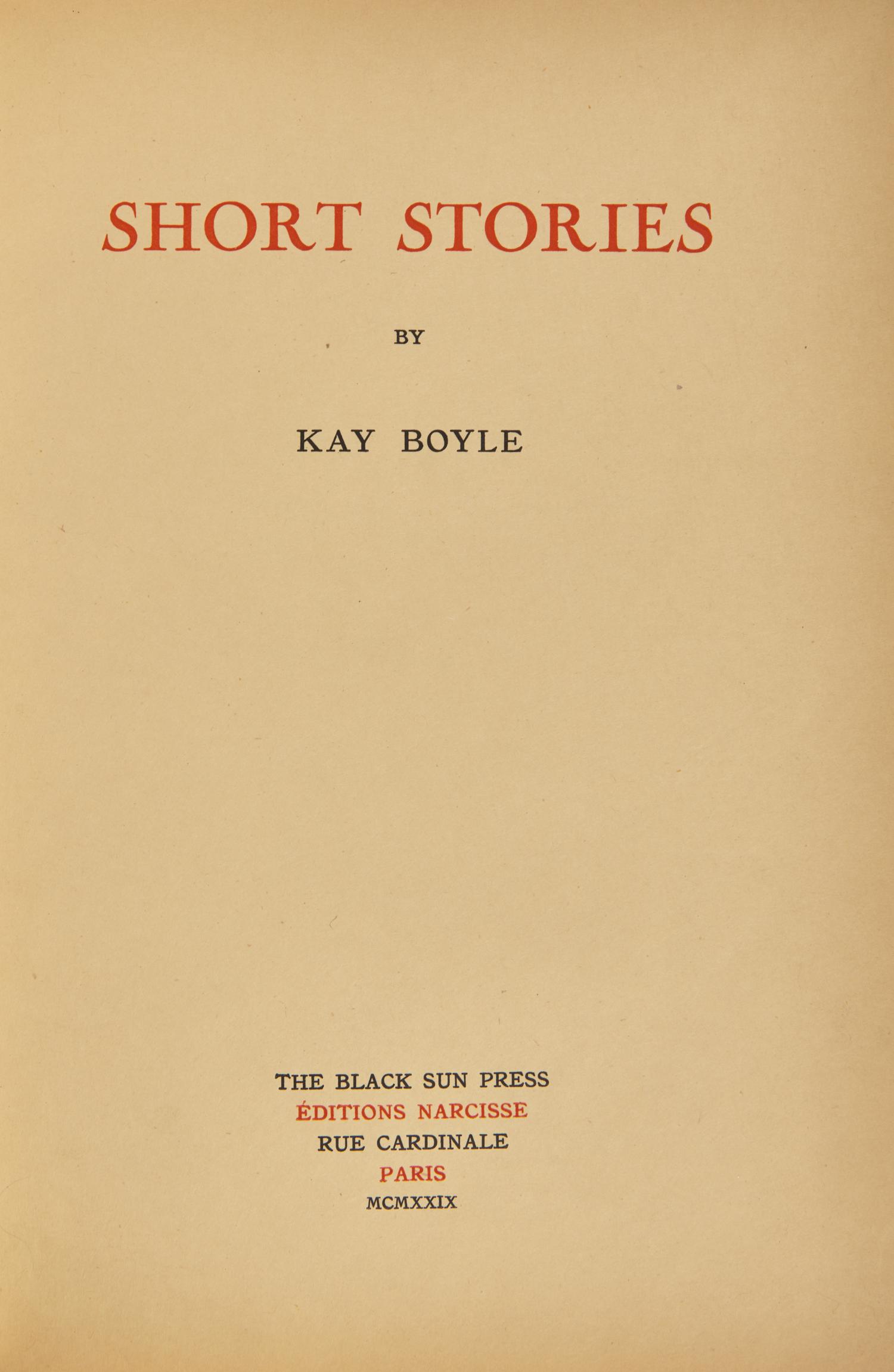 [Black Sun Press] Boyle, Kay. Short Stories
