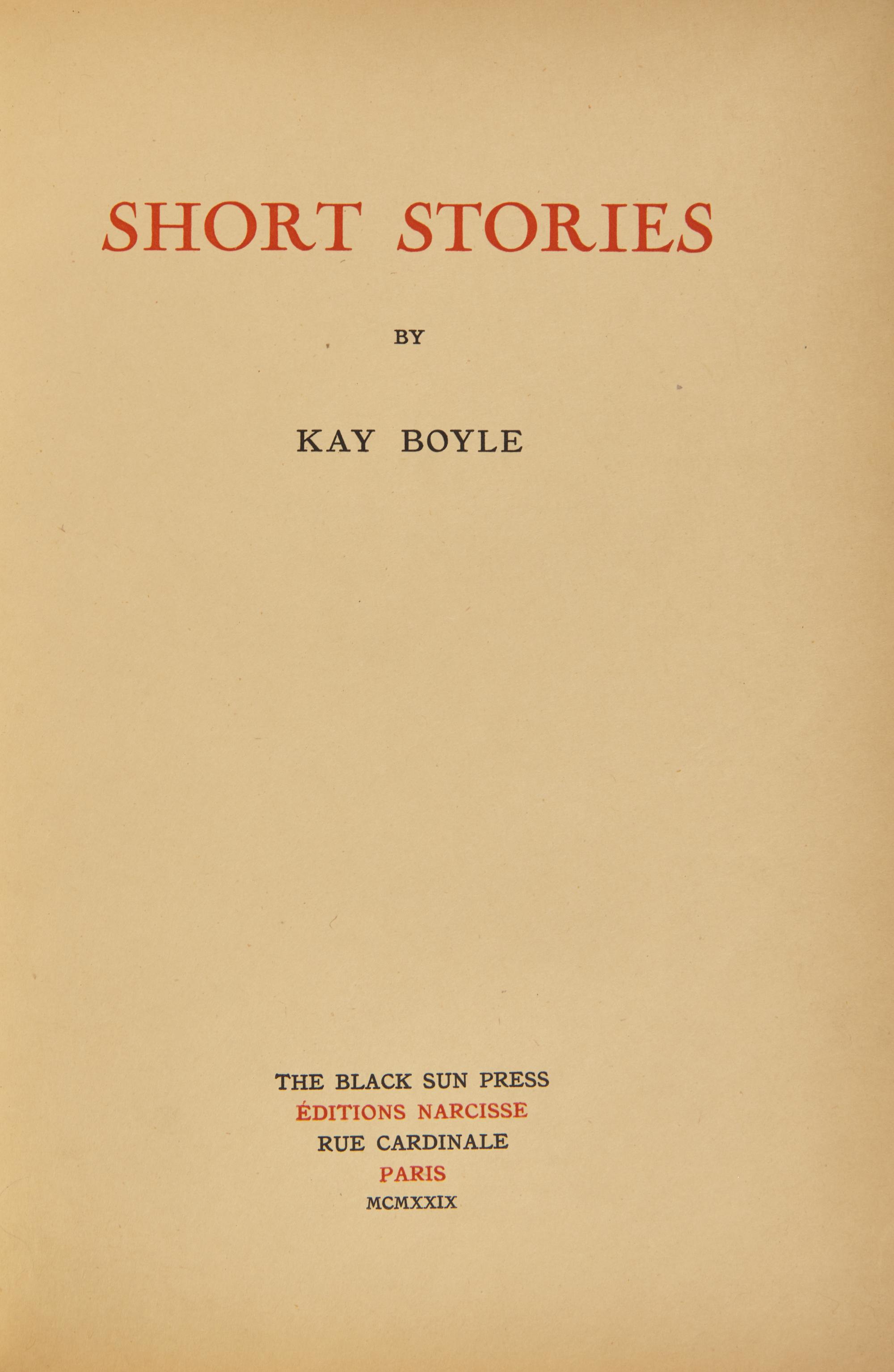 [Black Sun Press] Boyle, Kay. Short Stories