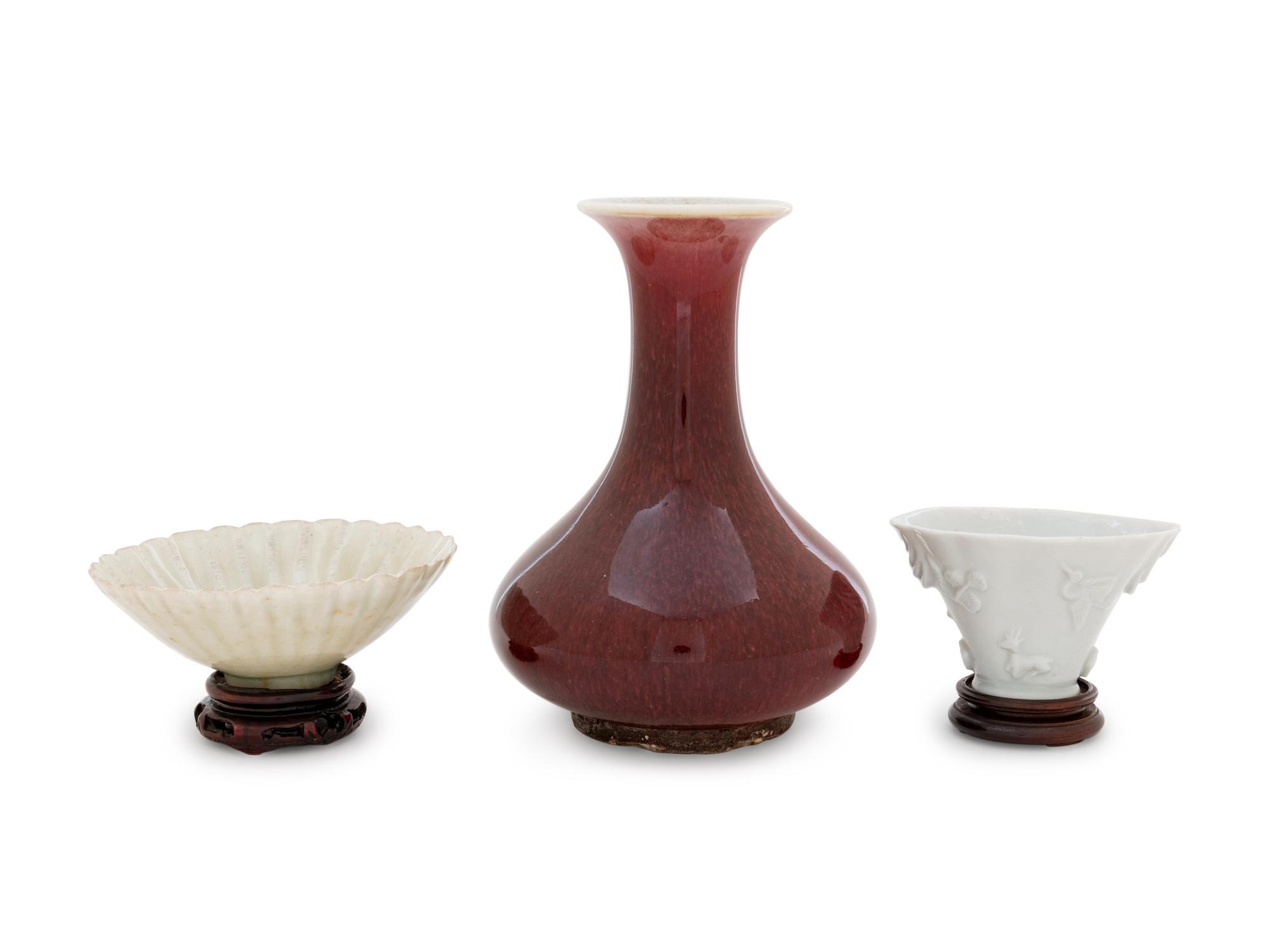 Three Chinese Monochrome Glazed Porcelain Articles