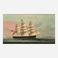 A China Trade painting depicting a British ship off a coast 海上貿易畫 19th century ????